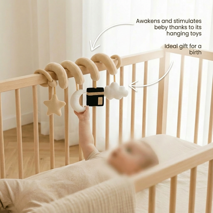 Spiral play arch awakens and stimulates baby, ideal new baby gift